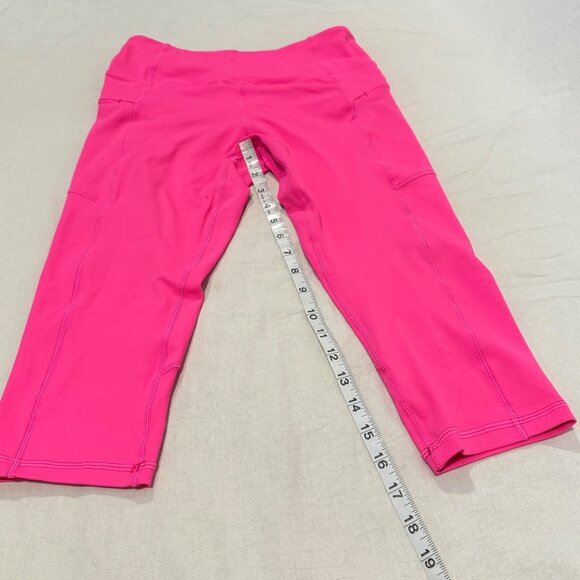 Zyia Light N Tight Hi Rise Crop Leggings  Neon Pink Zip Side Pockets Size 6-8 - Picture 5 of 7